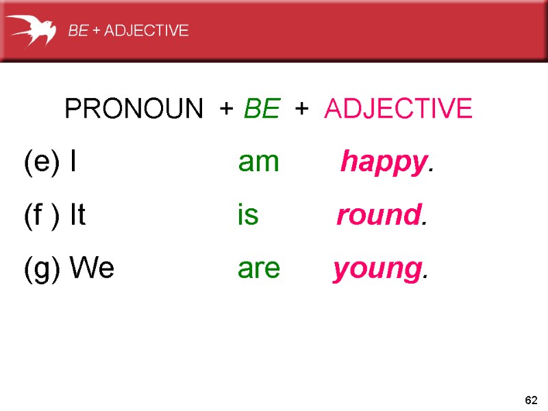62      PRONOUN  + BE  +  ADJECTIVE